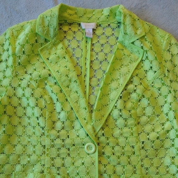 Chico's Lime Green Circular Lace 3/4 Sleeve Blazer Applemint Modern Vibrant - Picture 6 of 8